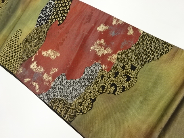 道長取りに七宝・花唐草模様織出し袋帯